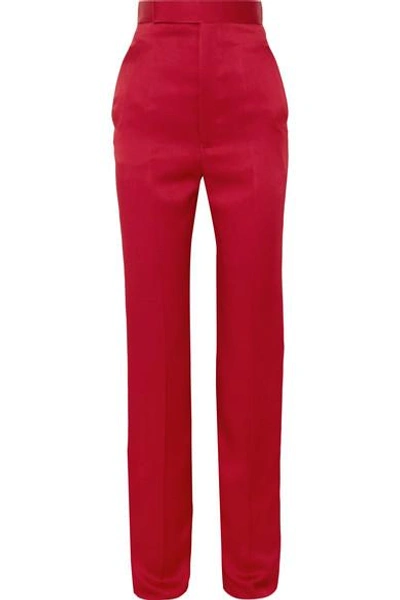 Shop Haider Ackermann Cotton-blend Satin Straight-leg Pants In Claret