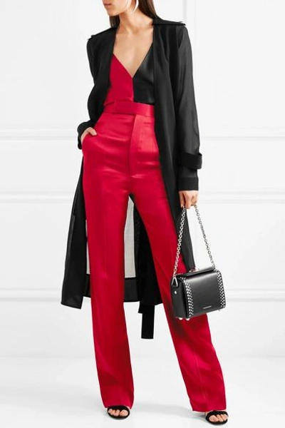 Shop Haider Ackermann Cotton-blend Satin Straight-leg Pants In Claret