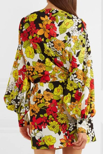 Shop Attico Floral-print Crepe Wrap Dress In Yellow