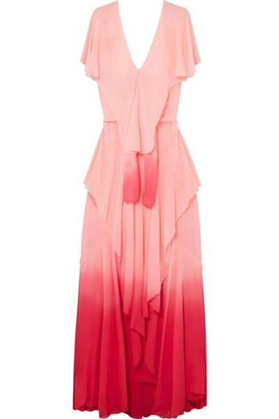 Shop Attico Ruffled Ombré Silk-chiffon Maxi Dress In Pastel Pink