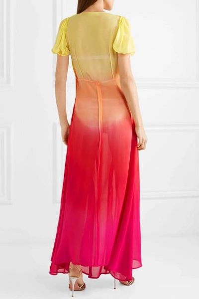 Shop Attico Shirred Ombré Silk-georgette Maxi Dress In Yellow