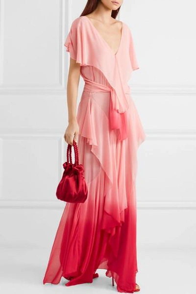 Shop Attico Ruffled Ombré Silk-chiffon Maxi Dress In Pastel Pink