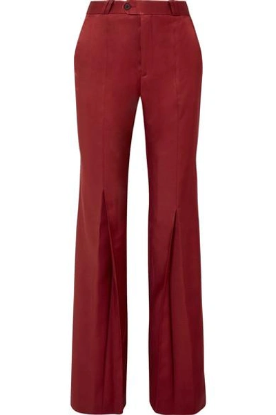 Shop Acne Studios Tohny Pleated Satin-twill Flared Pants In Burgundy