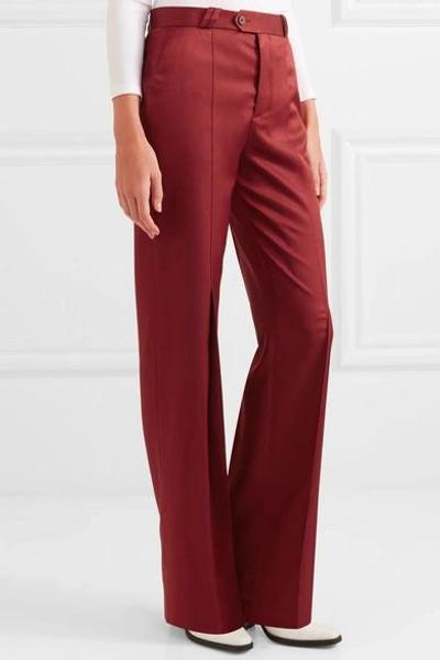 Shop Acne Studios Tohny Pleated Satin-twill Flared Pants In Burgundy