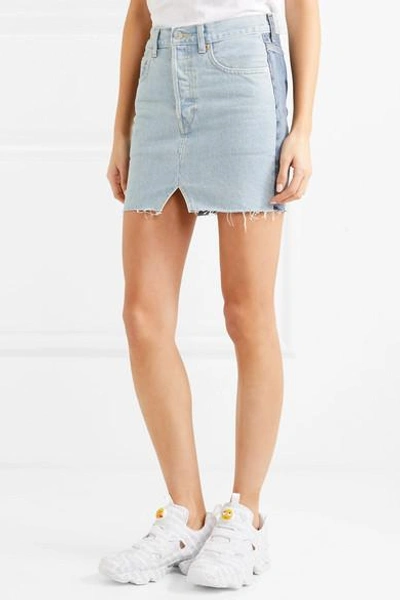 Shop Vetements + Levi's Patchwork Denim Mini Skirt In Light Denim