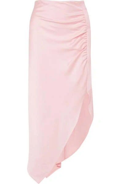 Shop Peter Pilotto Ruched Satin Midi Skirt In Blush