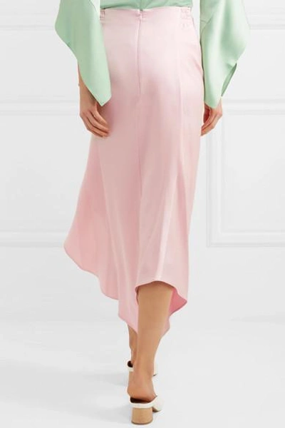 Shop Peter Pilotto Ruched Satin Midi Skirt In Blush