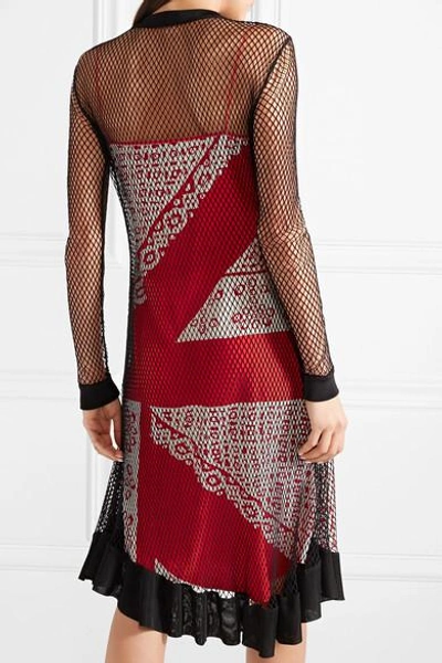 Shop Altuzarra Kleber Layered Fishnet And Printed Silk Dress In Red