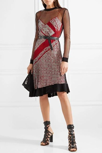 Shop Altuzarra Kleber Layered Fishnet And Printed Silk Dress In Red