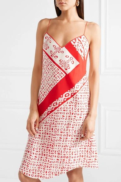 Shop Altuzarra Kleber Layered Fishnet And Printed Silk Dress In Red