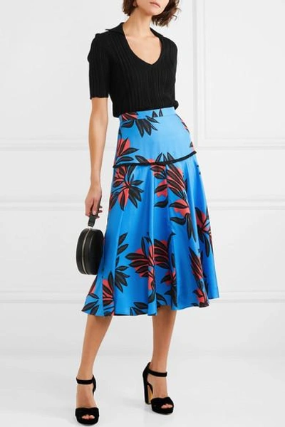 Shop Roksanda Oni Printed Silk Midi Skirt In Azure