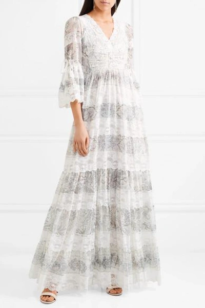 Shop Etro Lace-trimmed Printed Cotton And Silk-blend Gown In Ivory