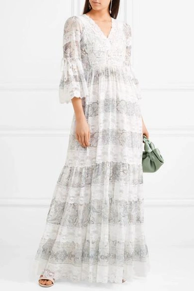 Shop Etro Lace-trimmed Printed Cotton And Silk-blend Gown In Ivory
