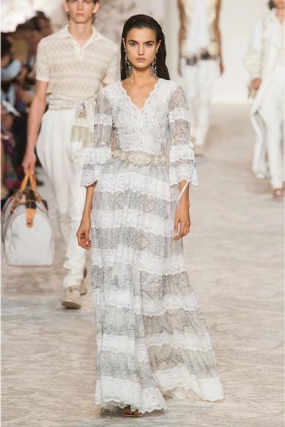 Shop Etro Lace-trimmed Printed Cotton And Silk-blend Gown In Ivory