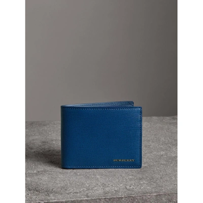 Shop Burberry London Leather Bifold Wallet In Deep Blue