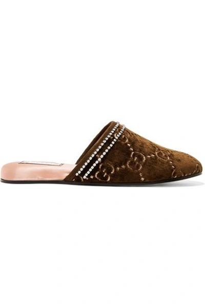 Shop Gucci Rogue Embellished Logo-jacquard Slippers