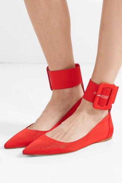 Shop Attico Julia Moire Point-toe Flats In Red