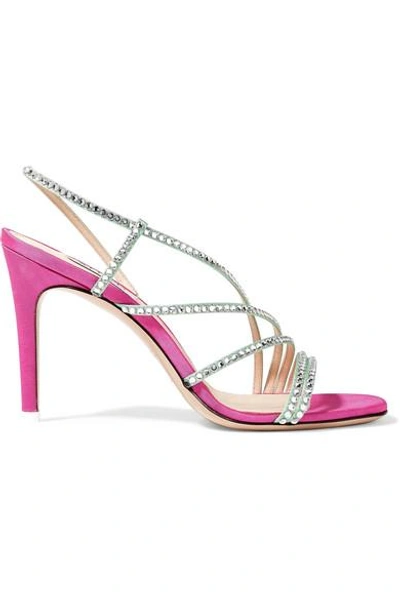 Shop Attico Baby Crystal-embellished Moire Slingback Sandals In Pink