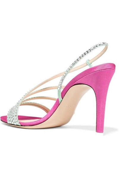 Shop Attico Baby Crystal-embellished Moire Slingback Sandals In Pink
