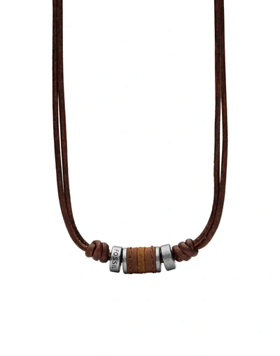 Shop Fossil Vintage Casual Man Necklace Dark Brown Size - Stainless Steel, Soft Leather