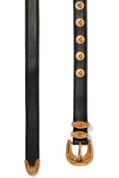 Shop Versace Embellished Leather Belt In Black