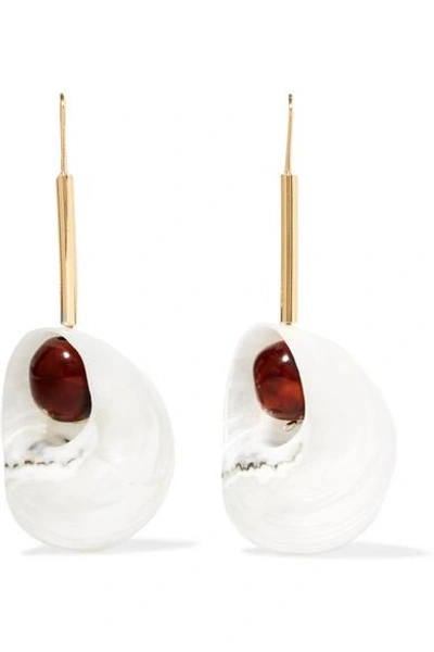 Shop Loewe Snails Gold-tone, Resin And Shell Earrings In White