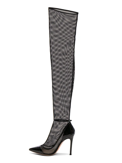 Shop Gianvito Rossi Patent & Mesh Idol Thigh High Boots