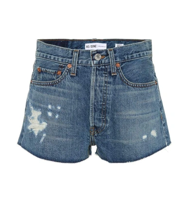 Shop Re/done The Short Denim Shorts In Blue