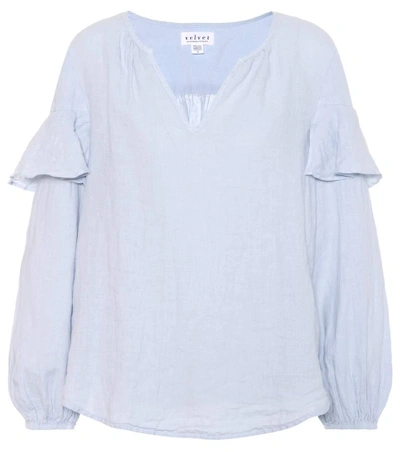 Shop Velvet Tyra Linen Blouse In Blue