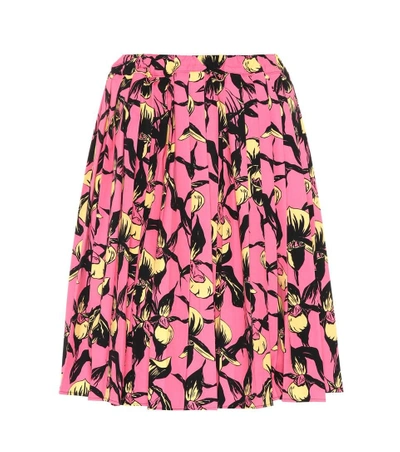 Shop Prada Pleated Cotton Skirt In Pink