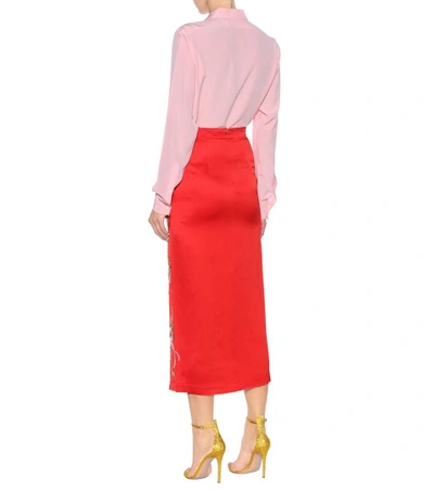 Shop Attico Sequinned Satin Pencil Skirt In Red