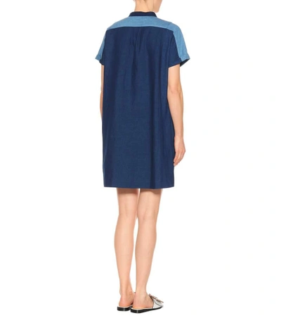 Shop Apc Temple Cotton And Linen Dress In Blue