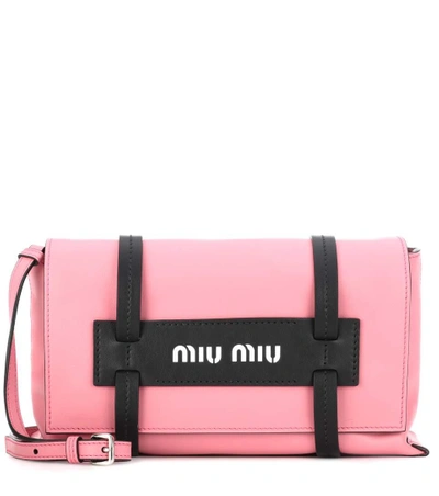 Shop Miu Miu Leather Shoulder Bag In Legoeia