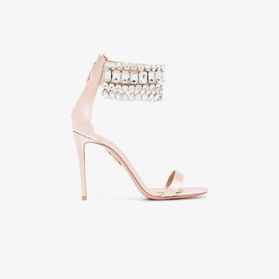 Shop Aquazzura Pink Gem Palace 105 Satin Sandals In Pink/purple