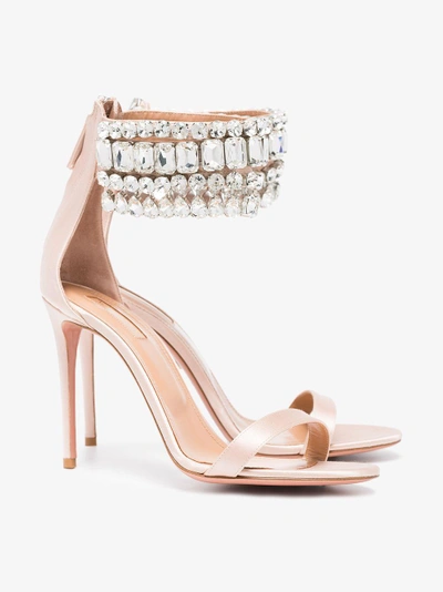 Shop Aquazzura Pink Gem Palace 105 Satin Sandals In Pink/purple