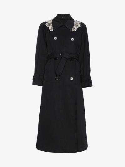 Shop Simone Rocha Trench Coat With Contrast Lace In Black