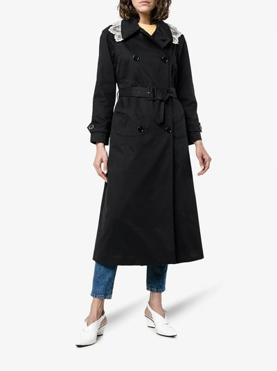 Shop Simone Rocha Trench Coat With Contrast Lace In Black