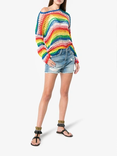 Shop Mira Mikati Rainbow Open Hand Crochet Sweater In Multicolour