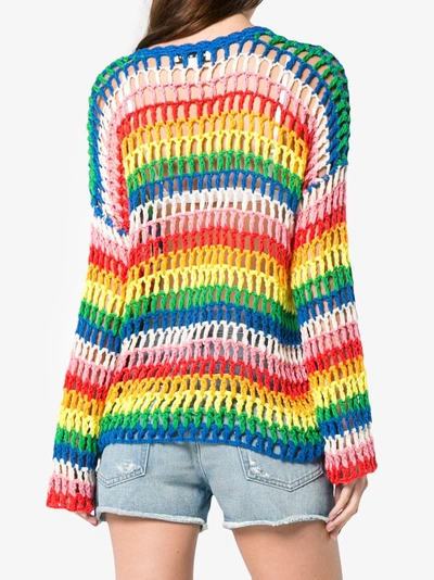 Shop Mira Mikati Rainbow Open Hand Crochet Sweater In Multicolour