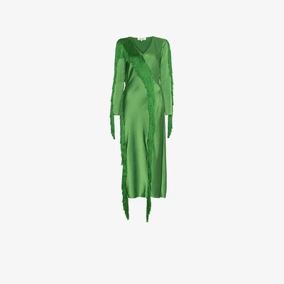 Shop Diane Von Furstenberg Dvf  Side Slit Fringe Dress In Green