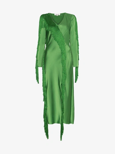 Shop Diane Von Furstenberg Dvf  Side Slit Fringe Dress In Green