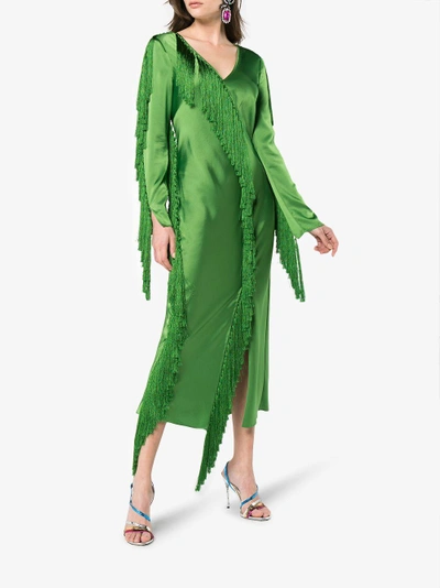 Shop Diane Von Furstenberg Dvf  Side Slit Fringe Dress In Green