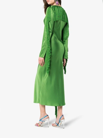 Shop Diane Von Furstenberg Dvf  Side Slit Fringe Dress In Green