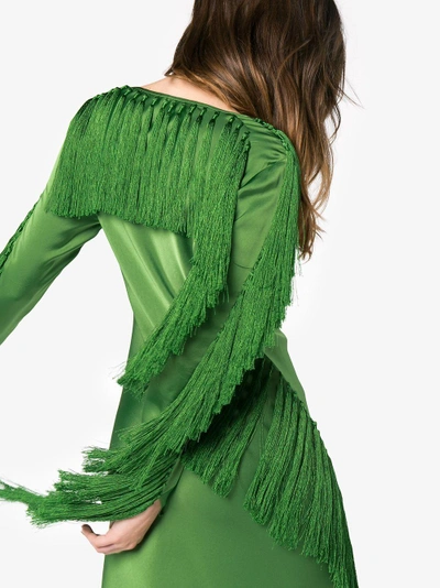 Shop Diane Von Furstenberg Dvf  Side Slit Fringe Dress In Green