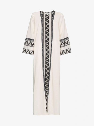 Shop Celia Dragouni Zig Zag Embroidered Cotton Kaftan Jacket In Nude&neutrals