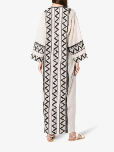 Shop Celia Dragouni Zig Zag Embroidered Cotton Kaftan Jacket In Nude&neutrals