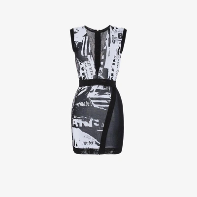 Shop Balmain Sleeveless News Intarsia Mini Dress In Black