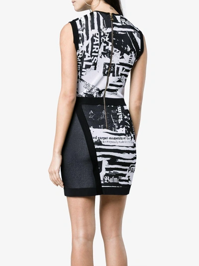 Shop Balmain Sleeveless News Intarsia Mini Dress In Black