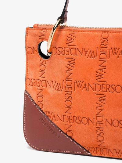 Shop Jw Anderson Orange Pierce Logo Suede Leather Clutch In Yellow&orange