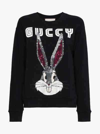 Shop Gucci Bugs Bunny Embellished Guccy Sweatshirt In Black